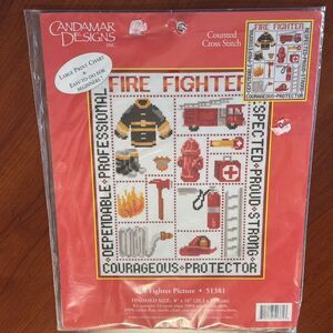 Candamar Designs Fire Fighter Counted Cross Stitch Kit Picture 8 x 10 Finished